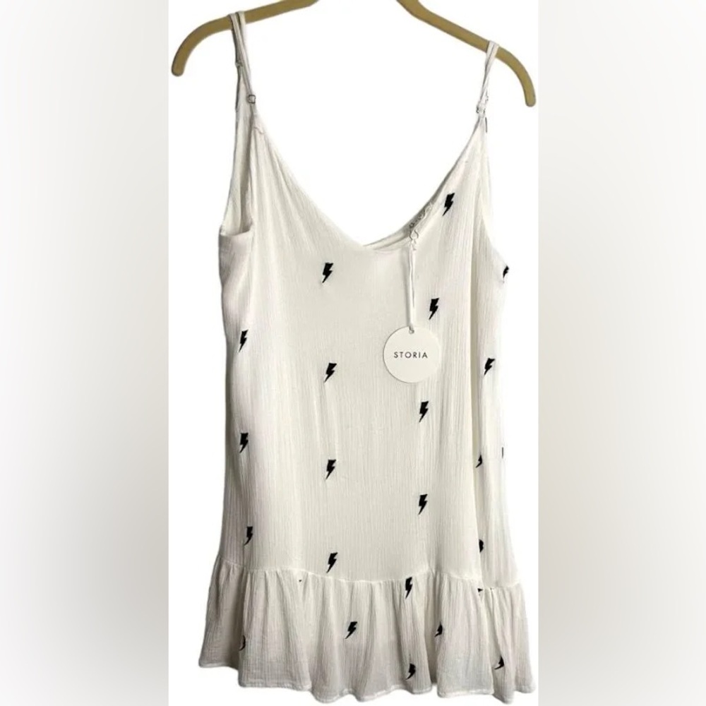 Storia White linen Dress with Lightning Bolts NWT